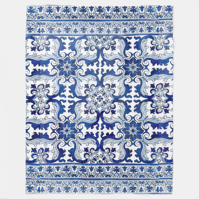 Portugal Lissabon Azulejo Tile Pattern Winter Fleecedecke (Vorderseite)