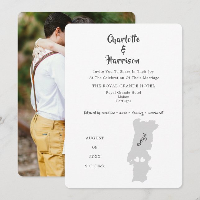 Portugal Mariage Destination Photo Invitation (Devant / Derrière)