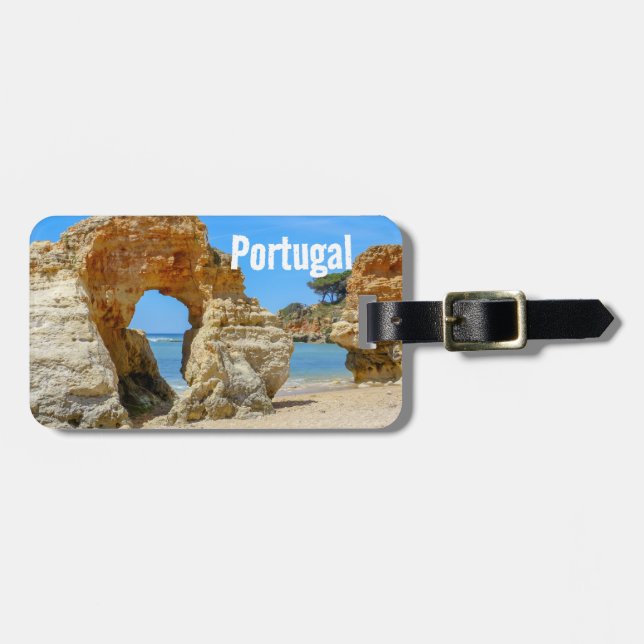 Portugal Strand an der Algarve und Felsen Gepäckanhänger (Vorderseite horizontal)