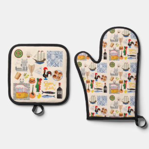 Portugal Symbole für Reisende Ofenhandschuh & Topflappen-Set