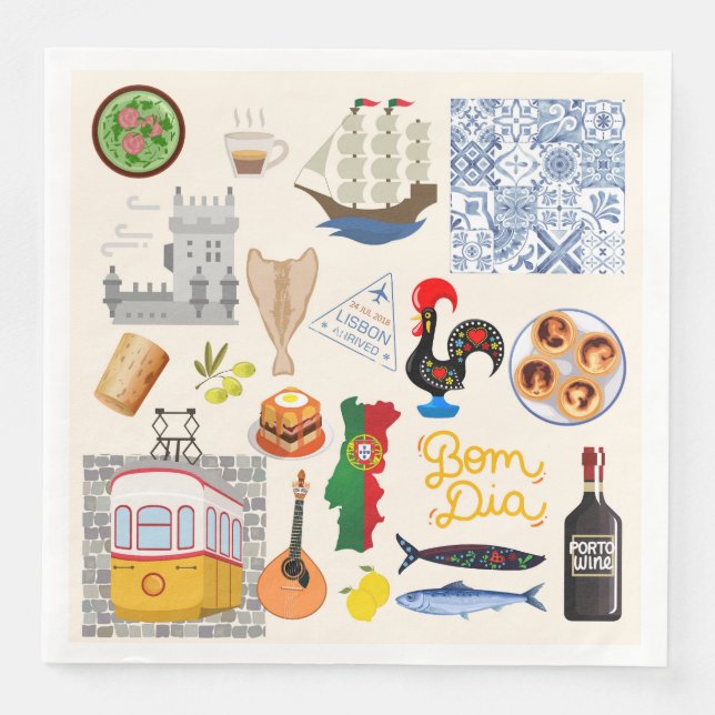 Portugal Symbole für Reisende Serviette (Vorderseite)