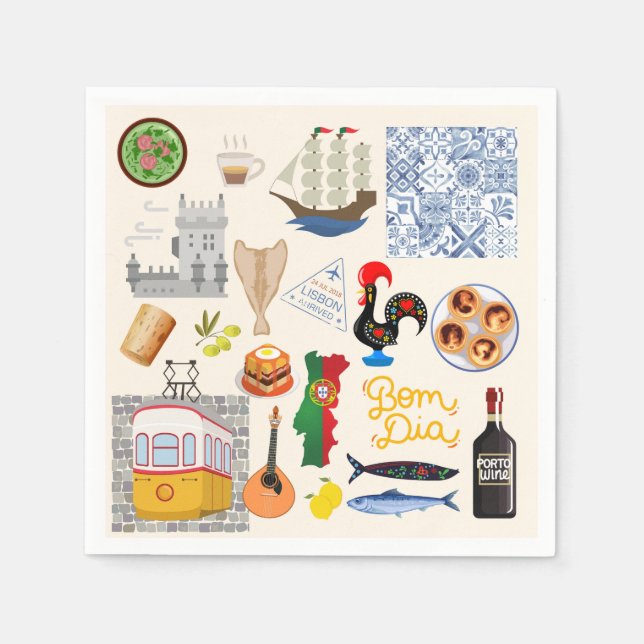 Portugal Symbole für Reisende Serviette (Vorderseite)
