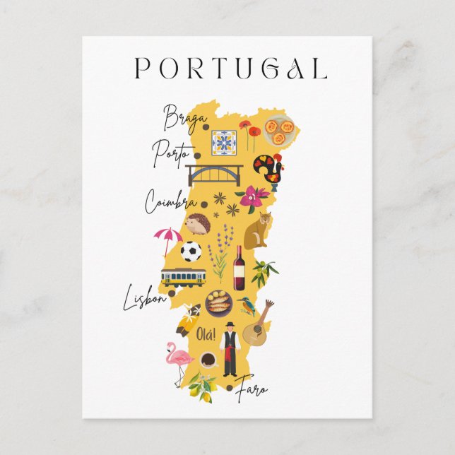 Portugal travel map postkarte (Vorderseite)