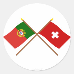 Portugal und die Schweiz überquerten Flaggen Runder Aufkleber