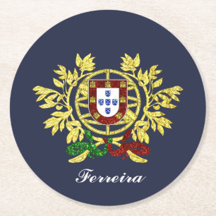 Portugal-Wappen Ihre Text-Farbe Runder Pappuntersetzer