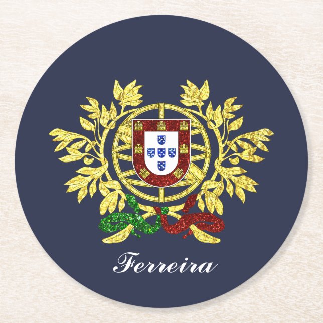 Portugal-Wappen Ihre Text-Farbe Runder Pappuntersetzer (Vorderseite)