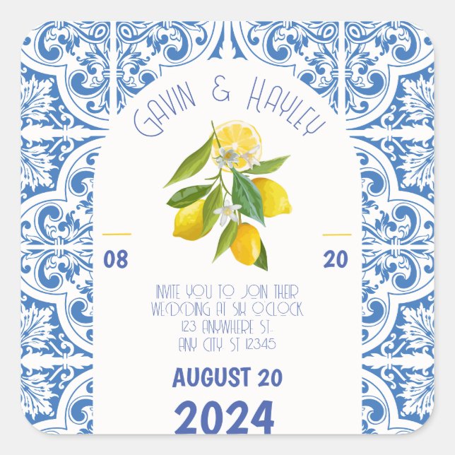Portugal Wedding Stickers - Blaue Fliesen und Zitr (Vorderseite)