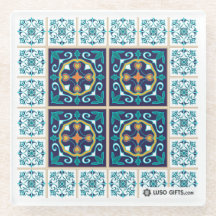 Portugiese Azulejo Fliesen-Glas-Untersetzer