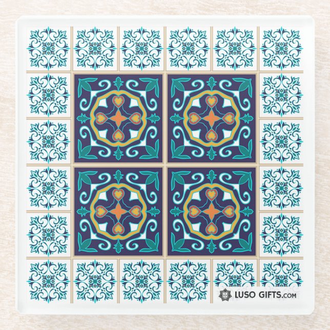 Portugiese Azulejo Fliesen-Glas-Untersetzer Glasuntersetzer (Vorderseite)