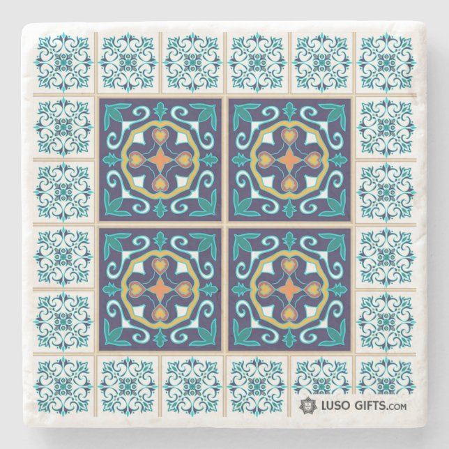 Portugiese Azulejo Fliesen-Marmor-Untersetzer Steinuntersetzer (Vorderseite)