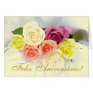 Portugiese: Feliz Aniversario! Rosen beije Farben