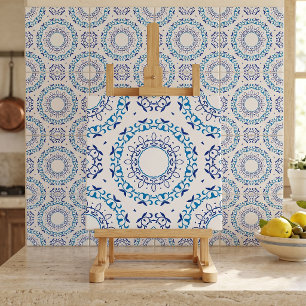 Portugiesisch Azulejo Blau Weiß Floral Mandala Fliese