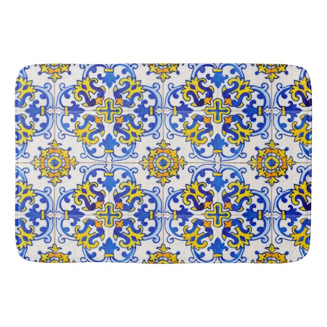Portugiesisch Azulejo Traditionelle Fliesen auf Badematte (Vorderseite)