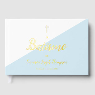 Portugiesisch Blau Gold Kreuz Baby Taufe Custom Gästebuch