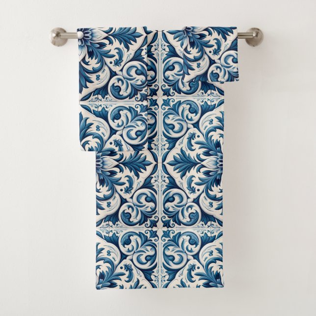 Portugiesisch-blaue Fliese Badhandtuch Set (Insitu)