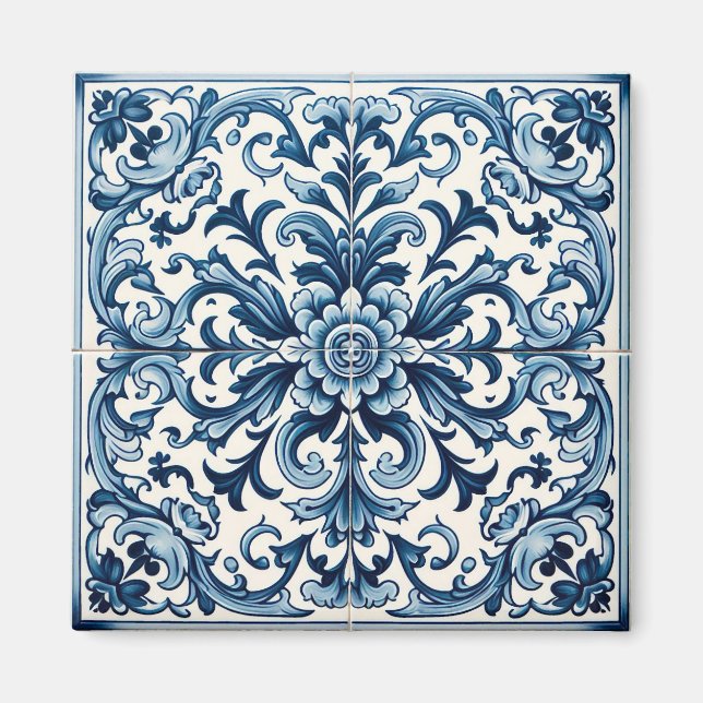 Portugiesisch-blaue Fliese Magnet (Vorne)