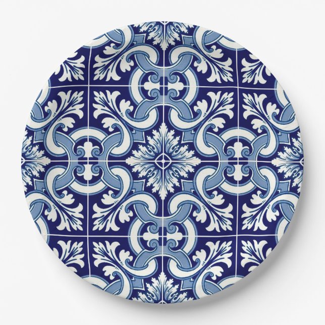 Portugiesisch-blaue Fliese Pappteller (Vorderseite)
