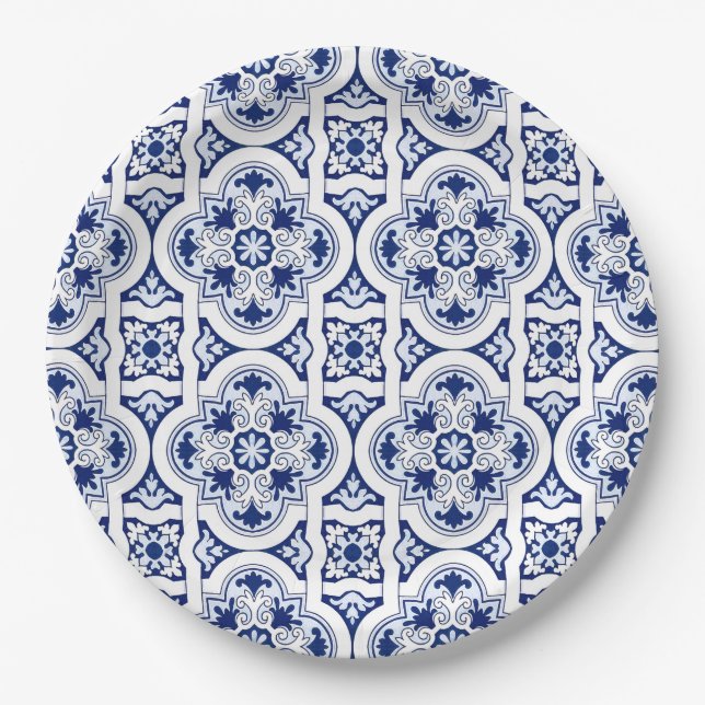 Portugiesisch-blaue Fliese Pappteller (Vorderseite)
