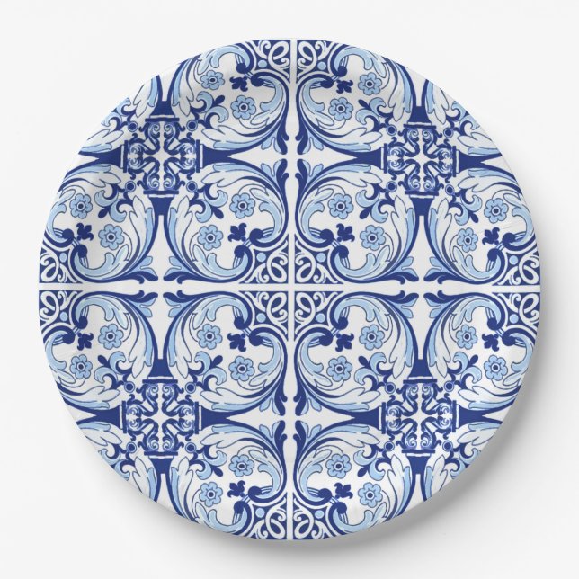 Portugiesisch-blaue Fliese Pappteller (Vorderseite)