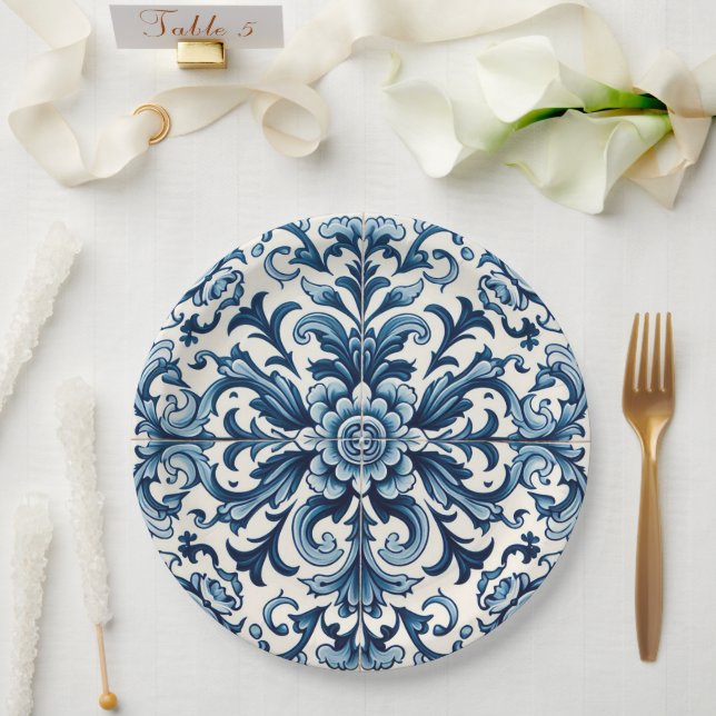 Portugiesisch-blaue Fliese Pappteller (Hochzeit)