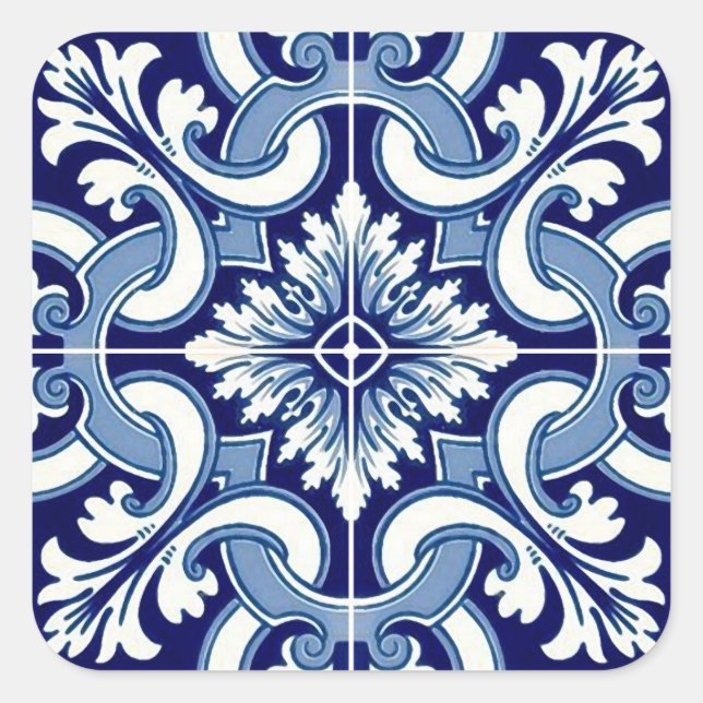 Portugiesisch-blaue Fliese Quadratischer Aufkleber (Vorderseite)