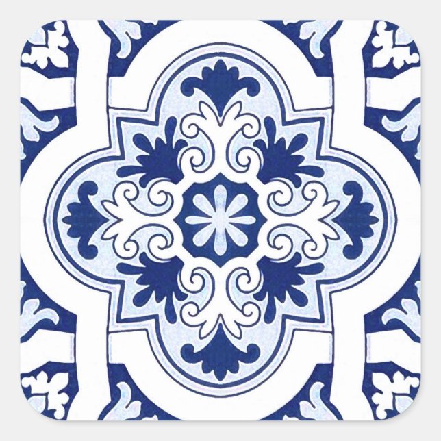 Portugiesisch-blaue Fliese Quadratischer Aufkleber (Vorderseite)