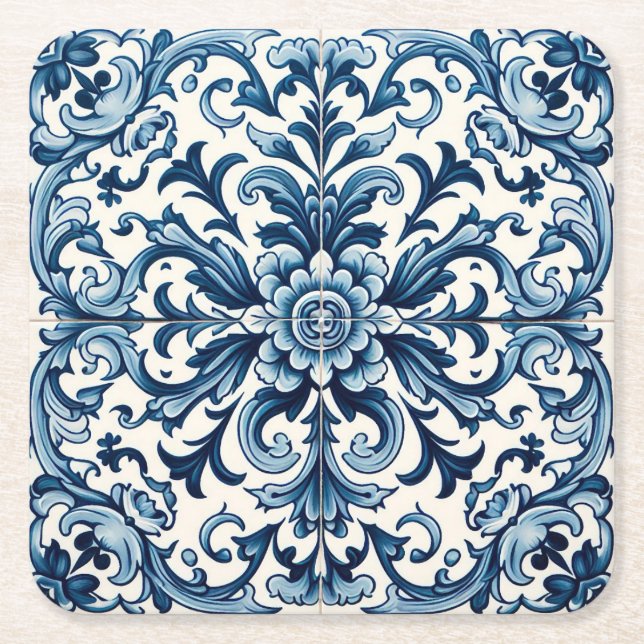 Portugiesisch-blaue Fliese Rechteckiger Pappuntersetzer (Vorderseite)