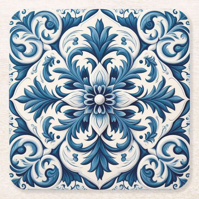 Portugiesisch-blaue Fliese Rechteckiger Pappuntersetzer (Vorderseite)
