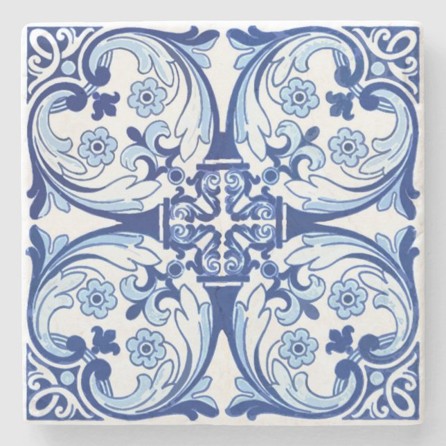 Portugiesisch-blaue Fliese Steinuntersetzer (Vorderseite)