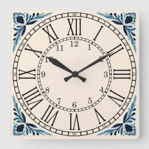 Portugiesisch-blaue Kacheldecke Quadratische Wanduhr