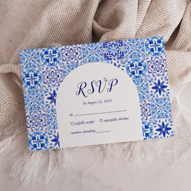 Portugiesisch Blaue Tiles Arch Wedding RSVP Karte (Von Creator hochgeladen)