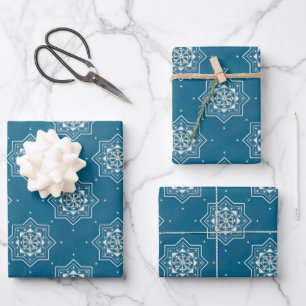 Portugiesisch-Blauer Azulejos-Muster Geschenkpapier Set