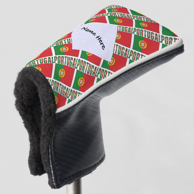 Portugiesisch Flagge getanzt Schwarz Personalisier Golf Headcover (3/4 Vorderseite)