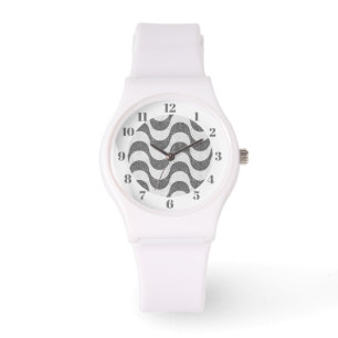 Portugiesisch-Kobelstein Schwarz-Weiß-Wellen Armbanduhr