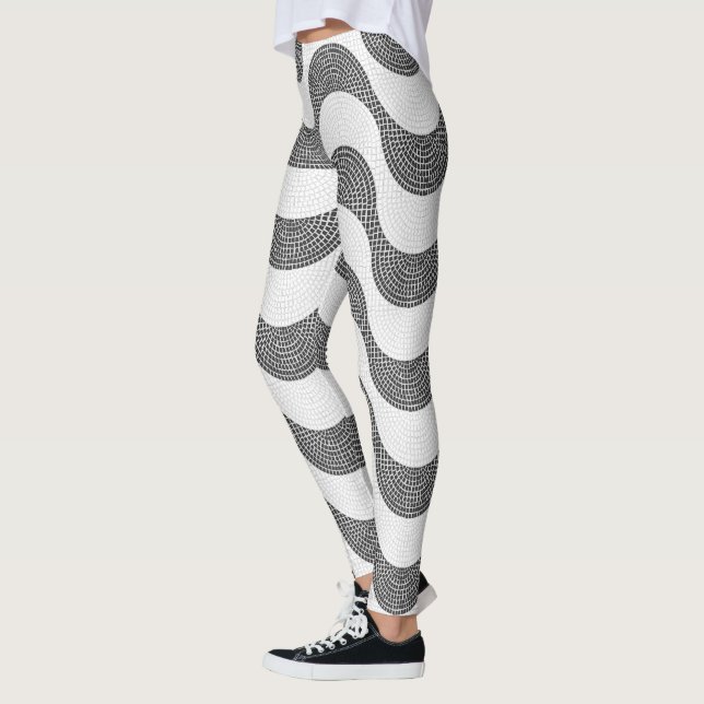 Portugiesisch-Kobelstein Schwarz-Weiß-Wellen Leggings (Links)