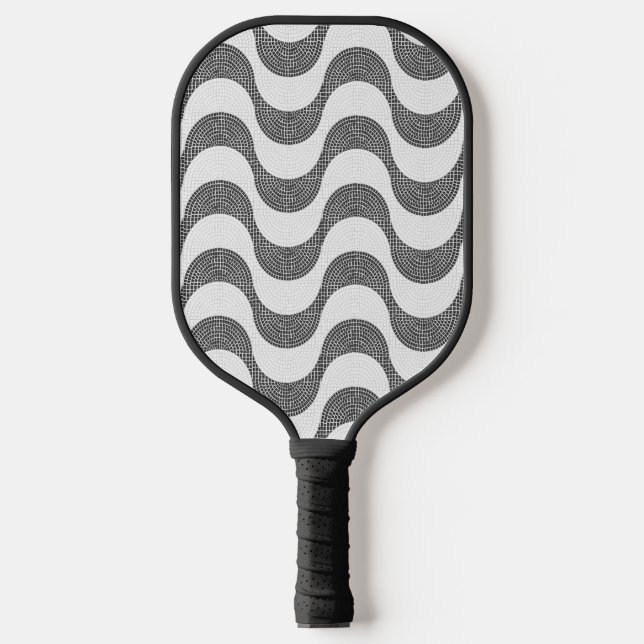 Portugiesisch-Kobelstein Schwarz-Weiß-Wellen Pickleball Schläger (Vorderseite)