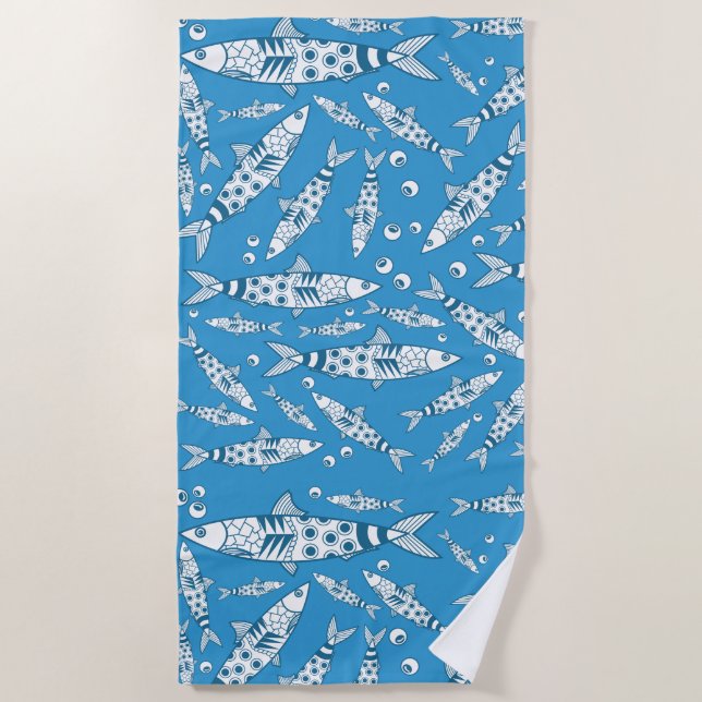 Portugiesisch Lissabon Sardines Pattern Azulejos B Strandtuch (Vorderseite)