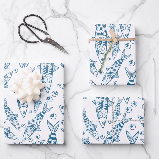 Portugiesisch Lissabon Sardines Pattern Azulejos W Geschenkpapier Set (Vorderseite)