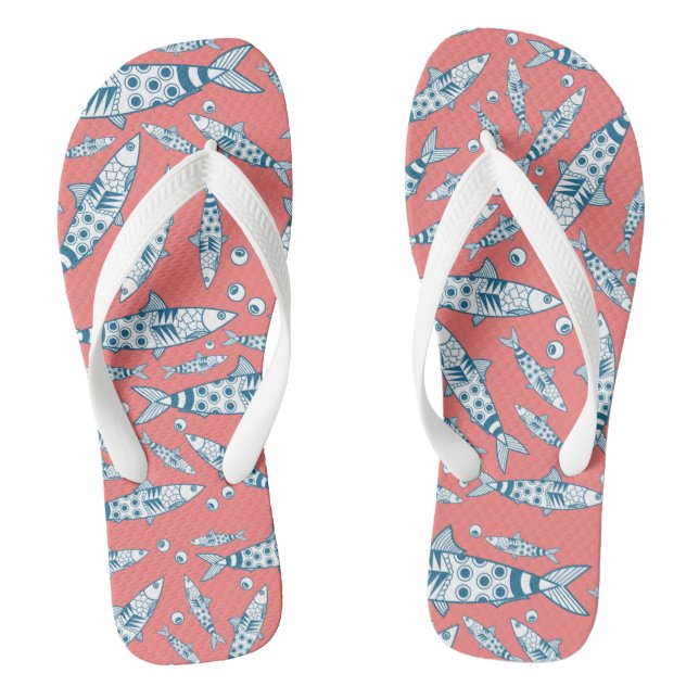 Portugiesisch Sardines Pattern Azulejos Pink F Flip Flops (Fußbett)