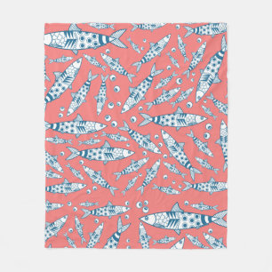 Portugiesisch Sardines Pattern Azulejos Pink Fleecedecke