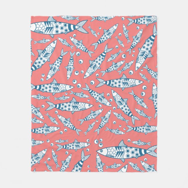 Portugiesisch Sardines Pattern Azulejos Pink Fleecedecke (Vorderseite)
