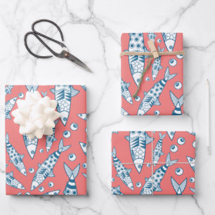 Portugiesisch Sardines Pattern Azulejos Pink Geschenkpapier Set