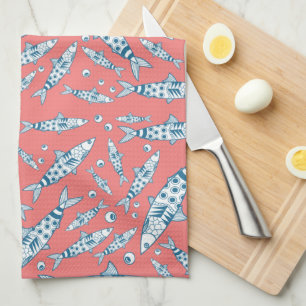 Portugiesisch Sardines Pattern Azulejos Pink Geschirrtuch