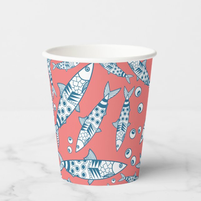 Portugiesisch Sardines Pattern Azulejos Pink Pappbecher (Vorderseite)