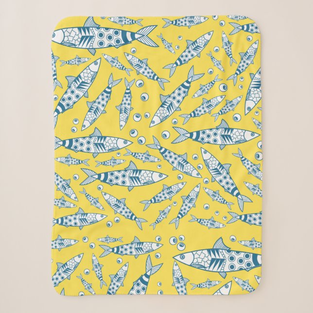 Portugiesisch Sardines Pattern Azulejos Yellow Sherpadecke (Vorderseite)