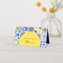 Portugiesisch Tile Blue White Yellow Arch Wedding Platzkarte