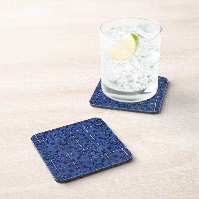 Portugiesisch Tiles - Azulejo Blue Floral Leaf Des Getränkeuntersetzer (Rechte Seite)
