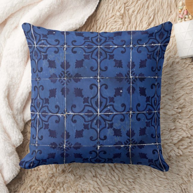 Portugiesisch Tiles - Azulejo Blue Floral Leaf Des Kissen (Decke)