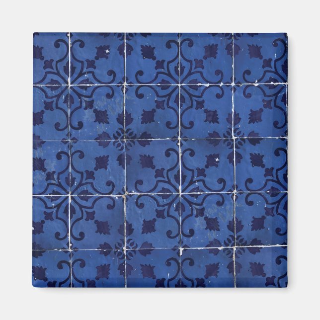 Portugiesisch Tiles - Azulejo Blue Floral Leaf Des Magnet (Vorne)