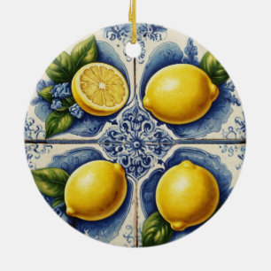Portugiesisch Tiles Azulejos Lemons Vintag Blue Keramik Ornament